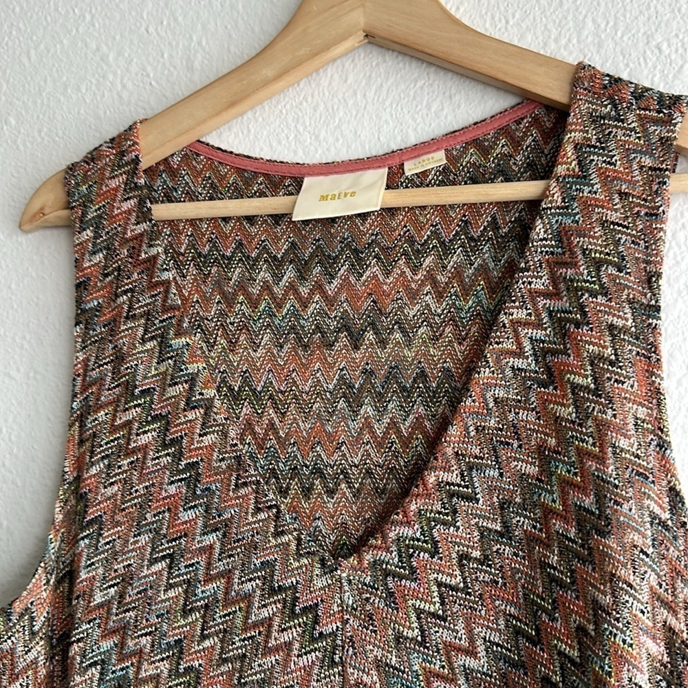 Anthropologie Maeve Westwater Chevron Knit V Neck Dress Sz. L - Picture 6 of 12